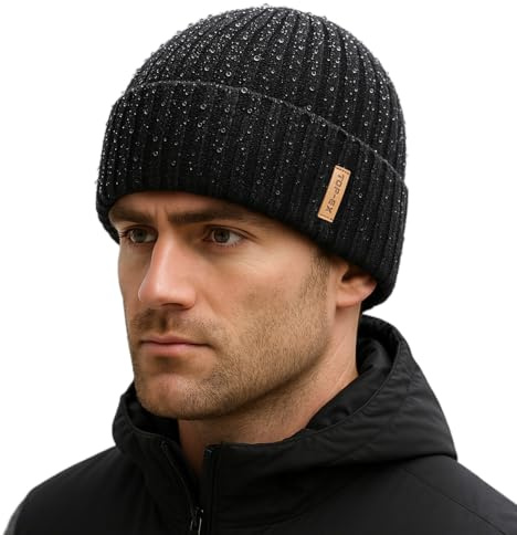 TOP-EX Schwarz DryKnit™ wasserdichte Fleece Gefütterte Strickmütze Herren Damen M/L Warme Winter Watch Cap Wandern Laufen Outdoor