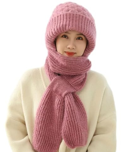 Dewppxi Kapuzenschal Damen, Integrierter Winddichte Mütze Schal Set, Winter Versatile Knitted Hooded Scarf for Women, Kaputzenschal für Frauen (F)