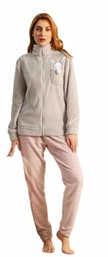 BIRIKKINA Pigiama Donna Pile Effetto Coral - Pigiama Donna Invernale Felpato Morbido (IT, Testo, S, Regular, Regular, 93001 Grigio)