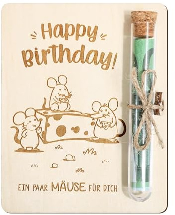 RhiVrillion Geldgeschenk zum Geburtstag aus Holz Happy Birthday Geldgeschenke mit Reagenzgläser Lustige Geburtstag Geschenke Geldverpackung für Damen Herren Mädchen Jungen
