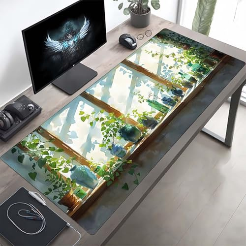Gaming Mauspad 160 x 80cm Gaming Mousepad XXL Anlage Grün Mauspad Schreibtischauflage, Genähte Kanten Mausmat, rutschfeste Gummibasis, Schreibtisch Schutz für Home Büro, Geschenke PjY8310 5-O