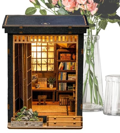Kit de Construction de Maison Miniature,Décor de Bureau en Bois Style Japonais | Set Maison Livres Miniature | pour Adultes Amateurs d'Artisanat Collectionneurs Salon Chambre