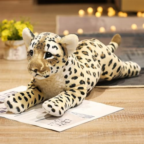 Xiyocadt Tiger Kuscheltier Klein, Niedliches Realistic Plüschtier, Weichem Plüsch-Wildtier, Kinder Plüsch Spielzeug, Geschenke für Jungen und Mädchen (48 cm,Leopard)