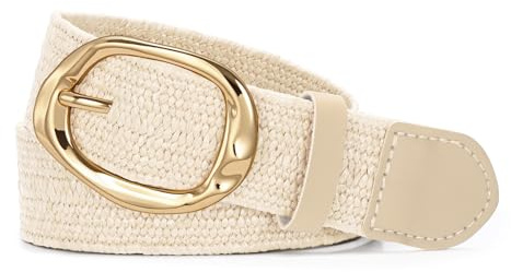 SUOSDEY Damen Gewebter Strohgürtel, Boho Stretchgürtel für Kleider und Hosen mit Goldener Schnalle