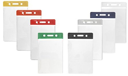 10 x Karteo® Ausweishülle Ausweishüllen Kartenhülle Kartenhüllen Ausweishalter Kartenhalter Halter weich aus Vinyl Plastik transparent mit rotem Farbbalken vertikal für Karten (86 x 54 mm) Ausweise Kreditkarten Dienstausweise EC Karte Bankkarten Gesundheitskarten leicht biegsam kratzschutz