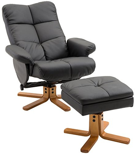 HOMCOM Fauteuil Relax avec Repose-Pied, Fauteuil de Relaxation en PU, pivotant à 360°, Dossier inclinable, Assise et Dossier rembourrés, Rangement caché, pour Salon, Chambre, Home cinéma, Noir