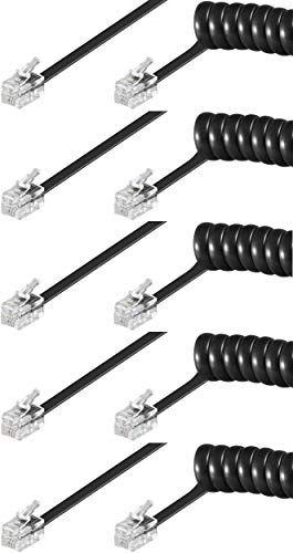 5er Set WireThinX Telefonhörer Spiralkabel 2X Stecker RJ10 (4P4C) 2 m schwarz