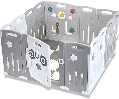 Venture All Stars Duo Baby Playpen, Large Plastic Play Pen with Play Mats, Award Winning Playpen for Baby and Toddlers, Modular Design with Activity and Door Panels Included, Indoor, Outdoor