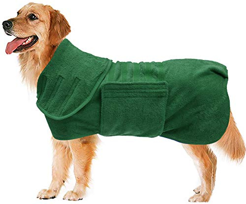 Geyecete Peignoir Chien en Microfibre Super Absorbante,Serviette Chien,Sac de séchage Rapide pour Chien,Manteau de séchage pour Animaux, Convient pour Moyen Grand Chien-Vert-M