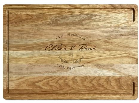 LOOXIS planche à découper personnalisée avec nom - chêne, planche à steak, planche à servir, planche à charcuterie (idée cadeau pour emménagement, anniversaire, fête des pères) - Motif 6