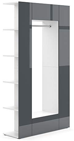 Vicco Garderobe Mats, Flurgarderobe, Anthrazit Hochglanz/Weiß, 36.6 x 191 cm