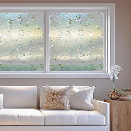 Fenster Sichtschutzfolie 100 x 150 cm, Wasserdicht, Uv-Schutz, Wiederverwendbar, Ohne Kleber Statisch, Fenster Sichtschutz, Klebefolie, Blätter
