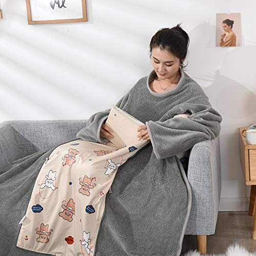 VOCD Lazy Blanket Mit Ärmeln, Winter Warm Thickened Washed Quilt, Tragbare Multifunktions-Komfortdecke Für Erwachsene Frauen Männer - Grau