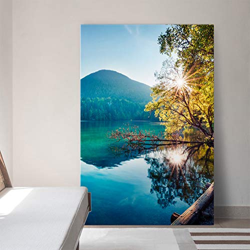 BilderKing Hochformat Wandbild, Fotomotiv Fusine See, Italien als 100x150cm große XXL Leinwand für Wohnzimmer, Schlafzimmer, Büro. Ein tolles Bergpanorama Bild im Großformat auf 4cm Keilrahmen
