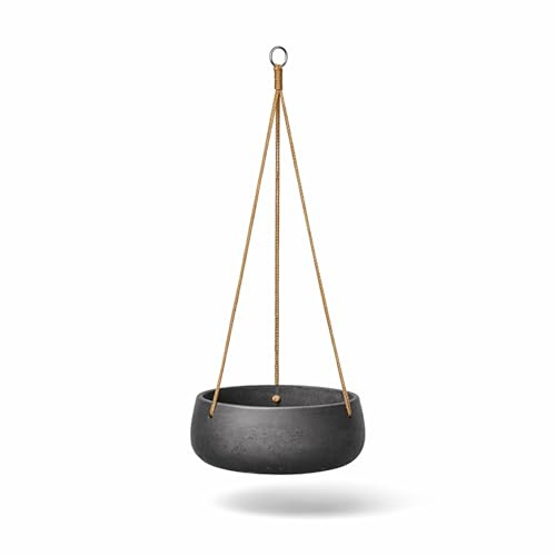 Finestgreen Hängende Pflanzschale Eileen Schwarz | Hängende Pflanzschale zum bepflanzen | Urban Gardening Pflanzenampel Betonoptik (M Ø:29 H:11 cm) Pottery Pots