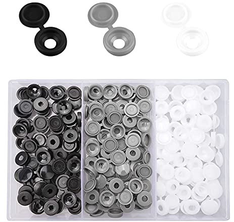 Cache Vis à Charnière en Plastique, 240 Pcs Capuchons Marron pour Nettoyeur de Poussière avec Boîte de Rangement (Noir, Blanc, Gris)