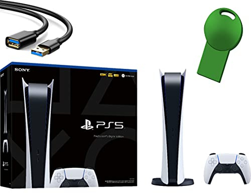 Sony PS5 PlayStation 5 Digital Edition Gaming Console + 1 Wireless Controller - 16GB GDDR6 Memory, 825GB SSD Storage, WiFi 6, Bluetooth 5.1 - iPuzzle 32GB Green USB Flash Drive + USB Extension Cable