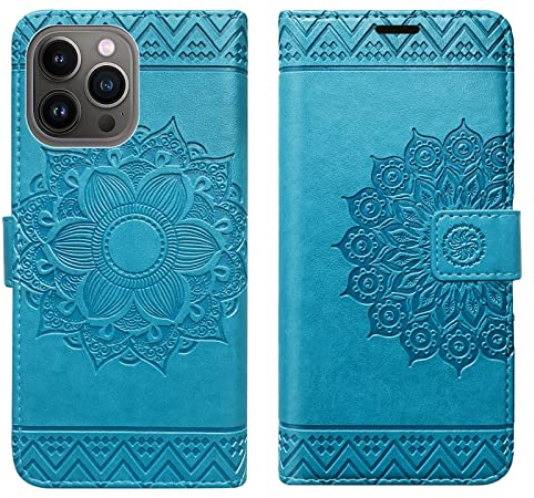 Hülle Kompatibel mit Apple iPhone 13 Pro | Klapphülle Schutzhülle mit Kartenfächer Kompatibel für iPhone 13 Pro | Magnetverschluss Flip Case | Blau
