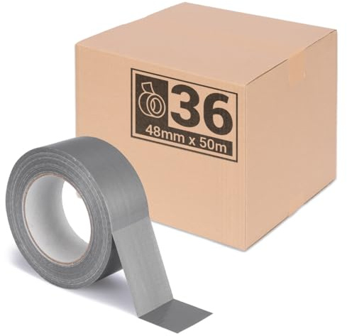36-pack | Premium tygtejp grå [50 m x 48 mm] pansartejp reparationstejp tätningstejp | hög självhäftande kraft | Gaffa-tejp