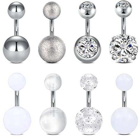 Funseedrr Bauchnabelpiercing Set Kurzer Stab 6mm Barbell 316L Edelstahl mit Kristall Kugel
