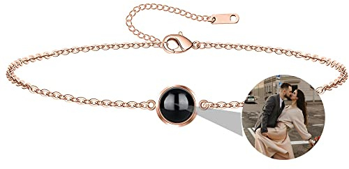 Nergaebe Benutzerdefiniertes Foto Armband für Frauen - Personalisiertes Projektion Armband Mit Bild im Stein - Sterlingsilber Kreis