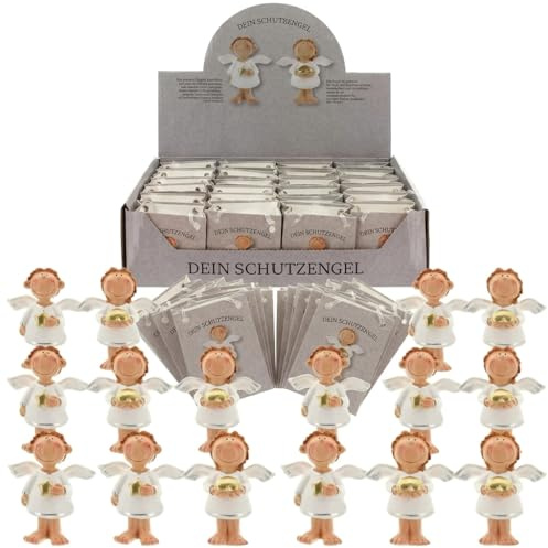 MIJOMA Schutzengel Weiß-Gold, 24er Set in Tütchen | Handbemalt, einzeln in Geschenktüte, für Hochzeit, Gastgeschenk, Feiern, Danksagungen & Abschiede