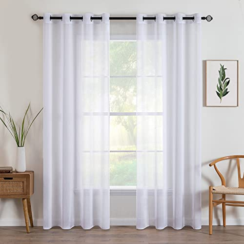 MIULEE Voile Vorhang mit Ösen transparent 140x300 cm 2er Set Weiß | Transparente leichte Voile Gardine als Ösenschal für Wohnzimmer und Schlafzimmer, lichtdurchlässig, luftig, dekorativ