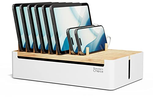 Prosumers Choice - Stazione di ricarica in bambù per iPad, iPhone, laptop, tablet, supporto in legno per casa, cucina e ufficio, docking station per famiglie e caricabatterie per cellulari