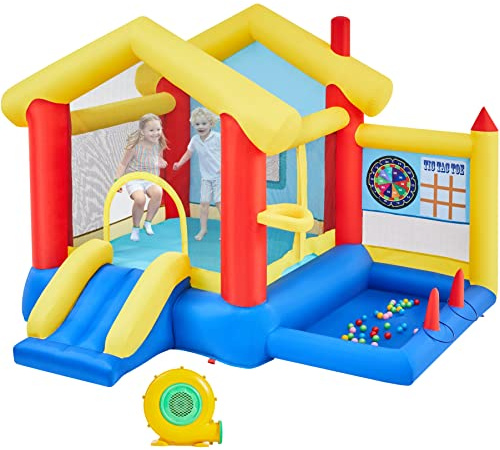 Yaheetech Bouncy Castle, Inflatable Trampoline for Kids Aged 3-10 for Backyard, with 7 Built-in Games/Toys/Storage Bag/Blower, 3.1×2.8×2.2M(LxWxH)