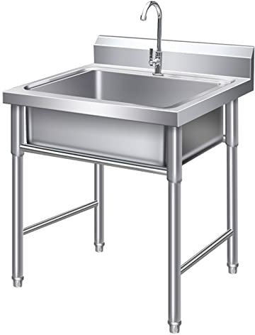 PROPFE Lavello da appoggio in Acciaio Inossidabile 304 Lavello a Vasca Singola Lavello da Esterno Set lavello da Cucina con Rubinetto Utility Lavamani per Uso Commerciale