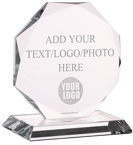 Wanapix | Personalisierte Trophäe mit Name/Text | Graviertem Glas (Grauskala)| Personalisierte Trophäe | Inklusive Aufbewahrungsbox |Personalisierbar mit Foto und Text | Achteckig 10 cm