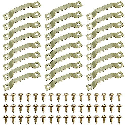 24 Pièce Crochet Cadre Mural, Crochets Cadre Photo, Crochets de Suspension en Dents de Scie, Fixations pour Cadres, Attache Cadre à Double Trou Métal, Avec 48pcs Vis, Pour Cadre, Horloge etc(Noir)