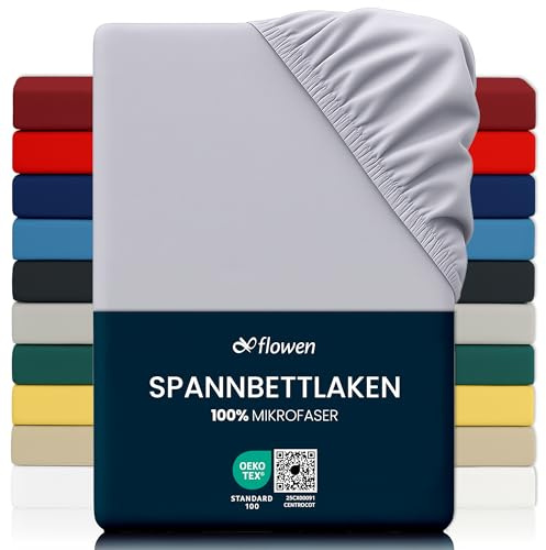 Flowen Spannbettlaken 200x200 cm Mikrofaser Spannbetttuch Hellgrau für Bett Atmungsaktive Hypoallergene Bettlaken Anti-Milbe Leicht Weich und Knitterfrei mit 30 cm Tiefe Tasche Maschinenwaschbares