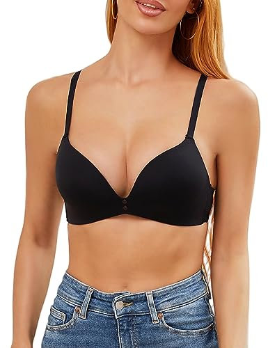 FINETOO Regenbogenfarbener Damen T-shirt BH mit Push Up Super bequemer BH Ohne Bügel Bralette mit V-Ausschnitt für Damen Women's Bra 75B-95C