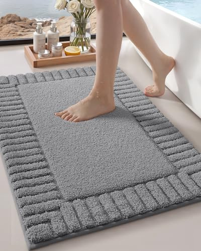COLOR&GEOMETRY Badeteppiche rutschfest Waschbar Absorbierende Badvorleger Weiche Badezimmerteppich, Badematte für Badezimmerboden, Dusche, Badewanne, Waschküche, Dunkelgrau, 50 x 80 cm