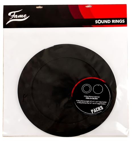Fame FRSL-B F-Ring Skinny Light Set, 14 Zoll, Schaumstoff Dämpfungsringe für Snare Drum, Schwarz, Kontrollierter Trockener Sound, Vintage Klang, Lautstärke Reduziert, Schneller Einsatz
