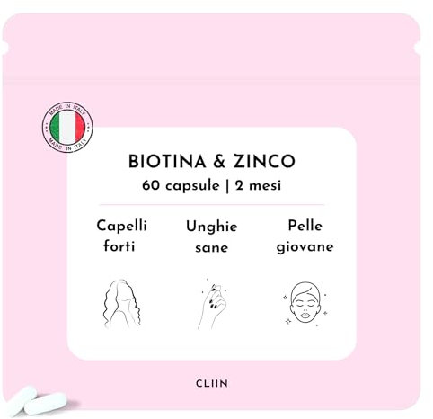 Biotina Capelli +Zinco Made in Italy Integratore Alimentare 60 capsule, Biotina crescita capelli, Migliora la tua Pelle, Unghie più Sane, Integratore per Capelli Biotina