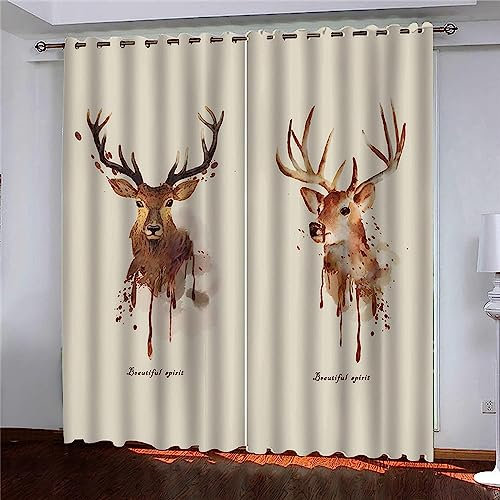 Vorhang, Kinderzimmer, 3D Tier Elch 140 X 160 cm Kindervorhänge Mit Ösen, Polyestervorhänge, Wärmeschutzvorhang, Blickdichter Vorhang Mit Ösen, Kindervorhänge Für Wohnzimmer, 5U4L-U1G