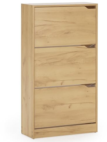 HOMN LIVING Scarpiera Ángel con 3 porte, colore rovere chiaro, Mobili Ausiliari, 63 cm (larghezza) 24 cm (profondità) 115 cm (altezza)