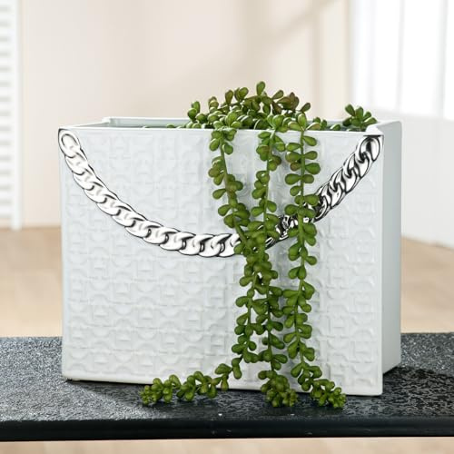 GILDE Vase Déco Blanc - Vase Déco Sac HX Céramique, Blanc - Décoration Cadeau d'anniversaire - Hauteur 20 cm