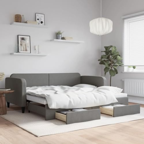 CKioict Palettenbett Modernes Bettgestell Jugendbett Tagesbett Ausziehbar mit Schubladen Dunkelgrau 90x190 cm StoffGeeignet für Gästezimmer, B&Bs, Schlafzimmer