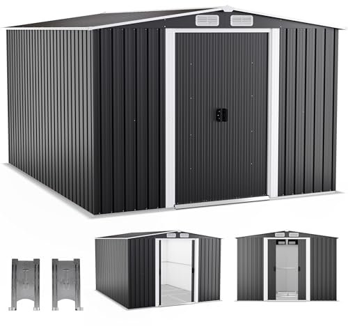 ONBEST Premium Metall Gerätehaus mit Fundament & Schiebetür – Geräteschuppen Gartenhaus Metallgerätehaus in anthrazit – 3 Größen zur Wahl (8m2)