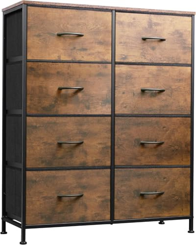 WLIVE Tall Chest of Drawers, 8 Fabric Drawers Dresser Bedroom, Rustic Brown