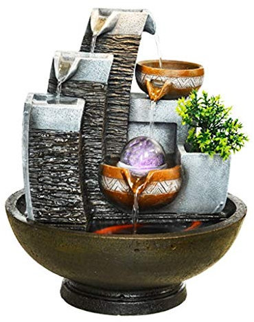 asdchZen Indoor Fountain/Water Fountain Creative Indoor Fountain Three-Story Desktop Waterfall Desktop Fish Tank Flowerpot Automatic Pump And Rotating Beads Tabletop Water Fountains