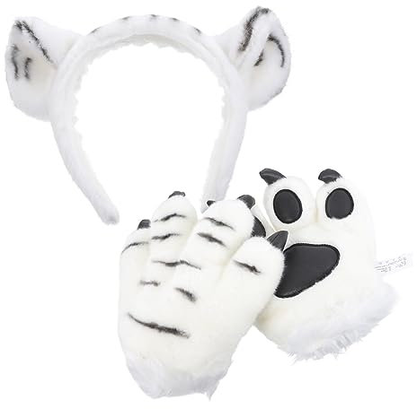 Holibanna 1satz Tierpfoten Handschuhe Mit Haarreif Flauschige Tiger Krallen Fäustlinge Für Cosplay Und Kostümpartys Winter Warme Niedliche Tier-accessoires Für Erwachsene