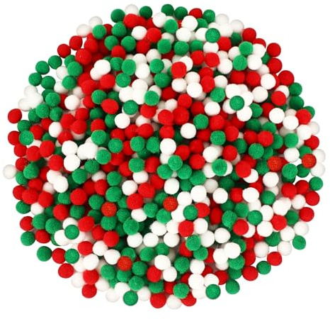 SEPGLITTER 1000 Stück Weihnachten Pompons, 10 mm Pompons zum Basteln Pompons Rot Weiß Grün Weihnachten Dekorationen Basteln und Kreatives Handwerk DIY Kreativen Girlanden