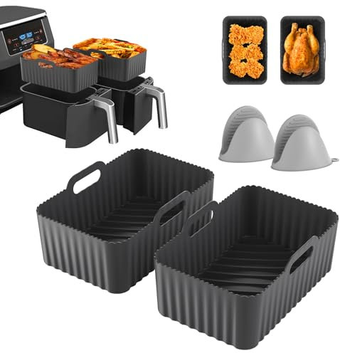 Ninja Heißluftfritteuse Silikonform Zubehör für Double Stack XL SL400EU, AF400EU, AF451EU, AF300EU, Foodi Max AF500EU, 4 Silikon Einsätze für Heißluftfritteuse Einsatz für Dual Zone Air Fryer (Grau)