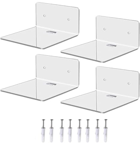 4 Stück Acryl kleine Wandregal, Kleines Schwebendes Regal für Wohnzimmer, klares kleines Regal für die Anzeige von kabellosen Lautsprechern, Pflanzen, Wecker und Controller in Bad, Büro, Schlafzimmer