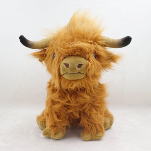 NatureMan 25 cm Highland ko fyllda djur plyschdjur, realistisk skotsk Highland ko docka, mjuk Highland Bull djur leksak, för bondgård heminredning barn gåva