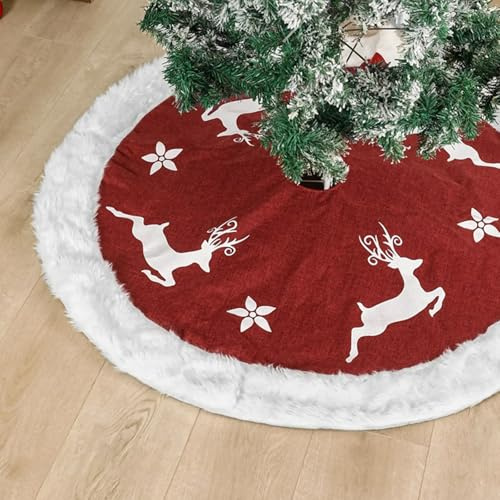 IHCEMIH Weihnachtsbaum Decke Christbaumdecke Rock Rot Groß Teppich Ren Rund Weihnachtsbaumständer Abdeckung Weihnachtsdeko Weihnachtsbaumdecke Tannenbaum Unterlage 90cm